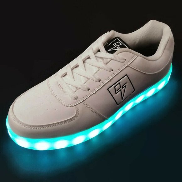 Electric Styles LED Light Up Lo Top Bolt & Box Men's White Sneaker Shoes - Picture 2 of 5